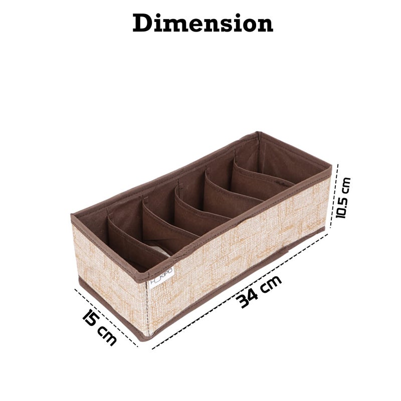 HOKIPO HOKIPO Fabric Undergarment Organizer Storage Box For Drawers Bra Panty Socks Tie Lingerie Organizer For Wardrobe 6 Grid Brown In336 Drawer Organizers  - Image 4