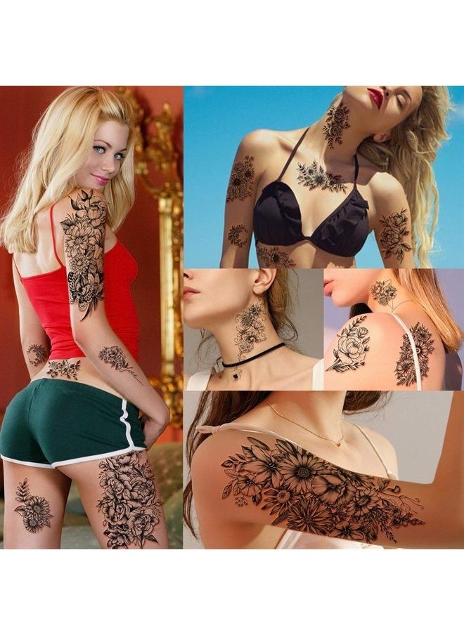 40 sheets Lasting Temporary Tattoos Large Chrysanthemum and Lotus Flowers Collection Waterproof Temporary Fake Tattoo Stickers for Women and Girls.