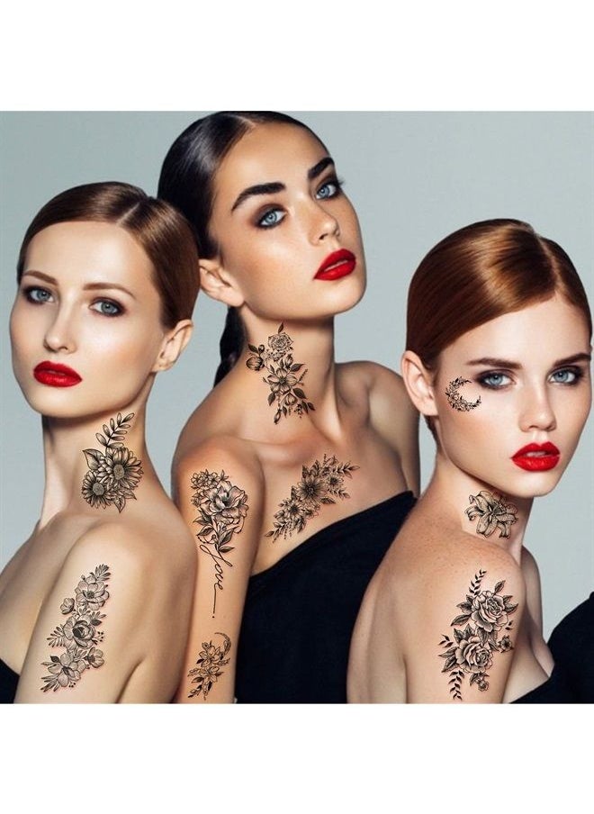 40 sheets Lasting Temporary Tattoos Large Chrysanthemum and Lotus Flowers Collection Waterproof Temporary Fake Tattoo Stickers for Women and Girls.