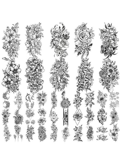 40 sheets Lasting Temporary Tattoos Large Chrysanthemum and Lotus Flowers Collection Waterproof Temporary Fake Tattoo Stickers for Women and Girls.