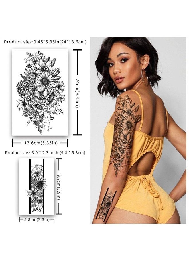 40 sheets Lasting Temporary Tattoos Large Chrysanthemum and Lotus Flowers Collection Waterproof Temporary Fake Tattoo Stickers for Women and Girls.