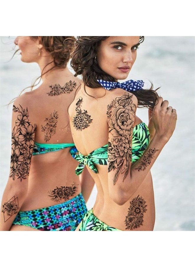 40 sheets Lasting Temporary Tattoos Large Chrysanthemum and Lotus Flowers Collection Waterproof Temporary Fake Tattoo Stickers for Women and Girls.