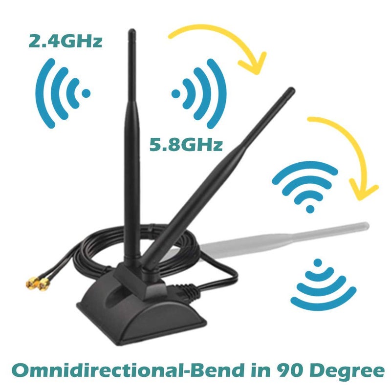 TECHTOO WiFi Antenna Dual Band 2.4GHz - 5.8GHz with RP-SMA Connector Magnetic Base for Wireless Network Router - USB Adapter - PCI PCIe Cards - Signal Booster - Access Point - Wireless Range Extender - Image 3
