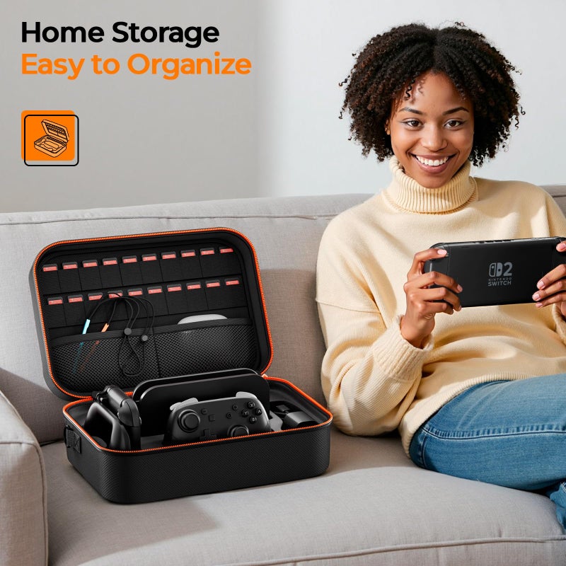 COOWPS Switch 2 Carrying Case 2025, All In One Case and Slim Cases, Game Card Slots, Portable Travel Hard Shell Full Protection Storage Bag for Nintendo Switch 2 Console Pro Controller Accessories - Image 4