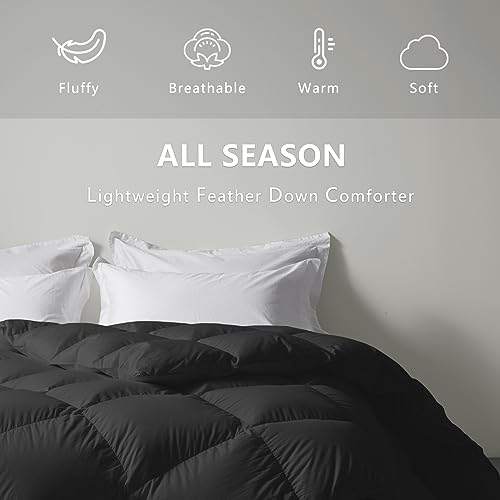 zzlamb All Season Warm Feather Down Comforter Lightweight Duvet Insert, Durable Cotton-Blended Down Proof Shell Duvet Insert with Corner Tabs, Light Comforter King Size 106''x90'' White - Image 2
