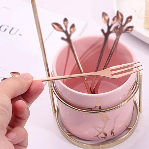 AnSaw Stainless Steel Rose Gold Leaf Coffee Cake Spoon Fork-Ansaw 10Pcs 4.7 Creative Tableware Dessert Spoons Stirring Mixing Sugar Stir Ice Cream Fruit Cake Teaspoon Set (Rose Gold-5Spoon+5Forks) - Image 4