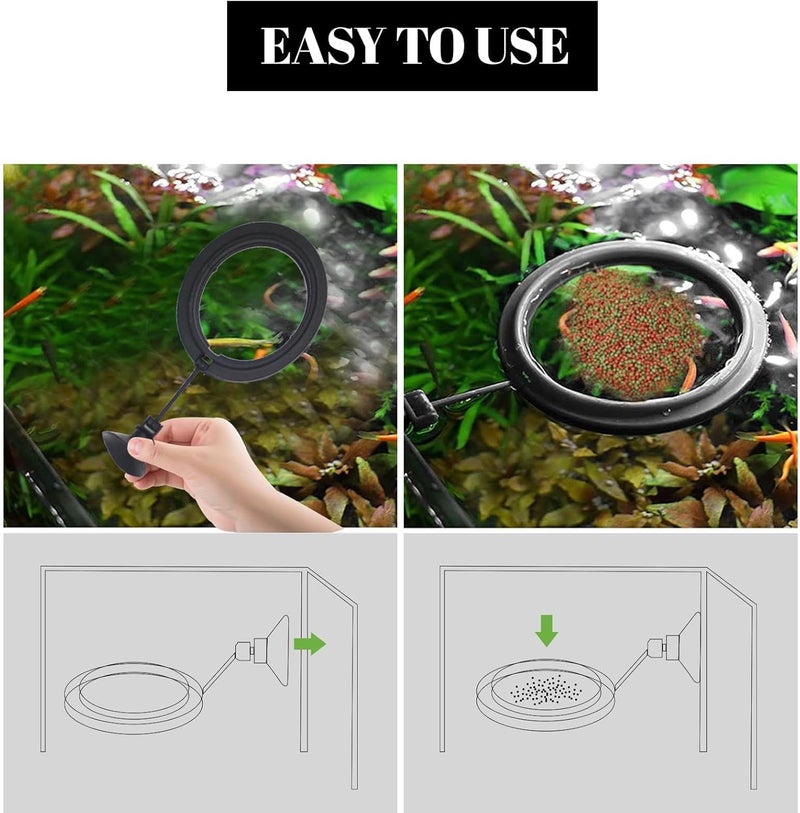 SWIUKPHE 2 Pieces Fish Feeding Ring, Feeder Aquarium Turtle Tank Accessories Food Circle with Suction Cup for Guppy, Bettas, Goldfish, (Round and Square, Black) - Image 4