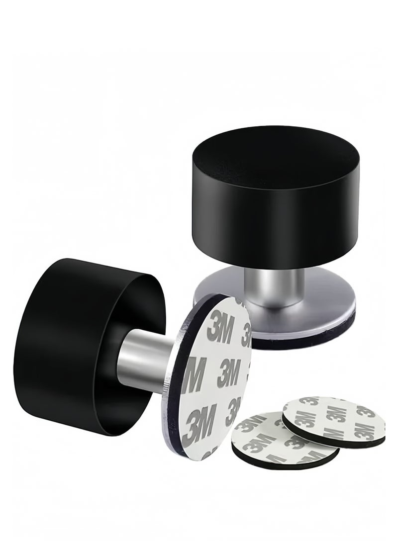 Lee Yon 2-Piece Door Stoppers Stop with Extra Stickers, Self-Adhesive Door Stops with Black Rubber Bumper & Stainless Steel Body - Heavy Duty Door Knob Wall Protector Sound Dampening for Home & Office Use, Black,40*42mm  - Image 1