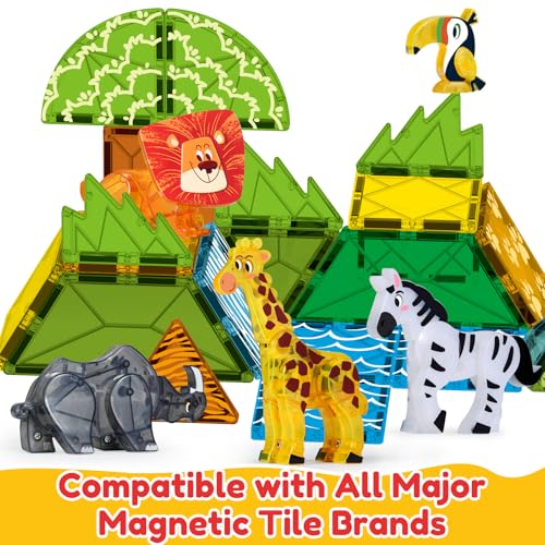 Oriate Magnet Safari Animals for Magnetic Tiles 5pcs Zoo Animal Toys for Magnetic Blocks Movable Joint Magnet Safari Animals Figures Compatible with Magnetic Building Tiles for Kids Magnetic Tiles - Image 5