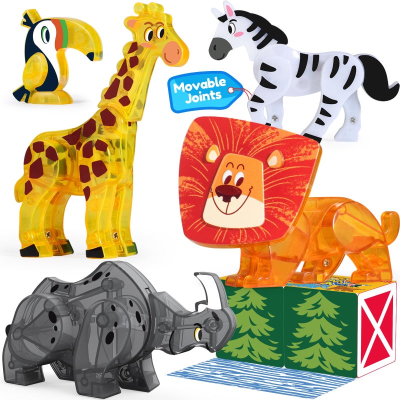 Oriate Magnet Safari Animals for Magnetic Tiles 5pcs Zoo Animal Toys for Magnetic Blocks Movable Joint Magnet Safari Animals Figures Compatible with Magnetic Building Tiles for Kids Magnetic Tiles - Image 3