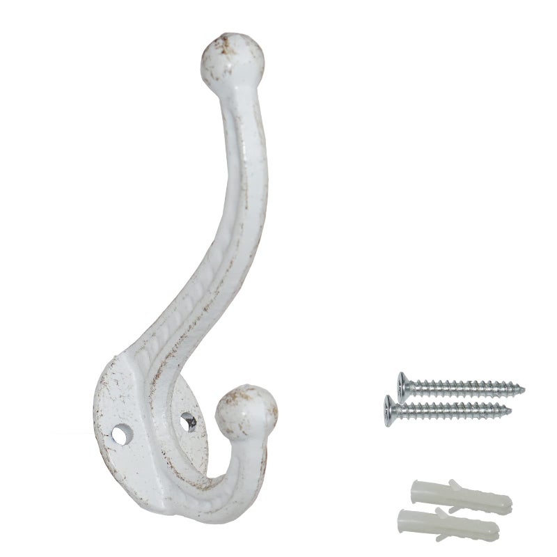 YMAISS 6 Sets Rustic White Cast Iron Hooks Wall Mounted HooksAntique Old Shabby Chic Cast Iron HooksVintage Inspired Coats Bags Hats TowelsMatching Screws Included