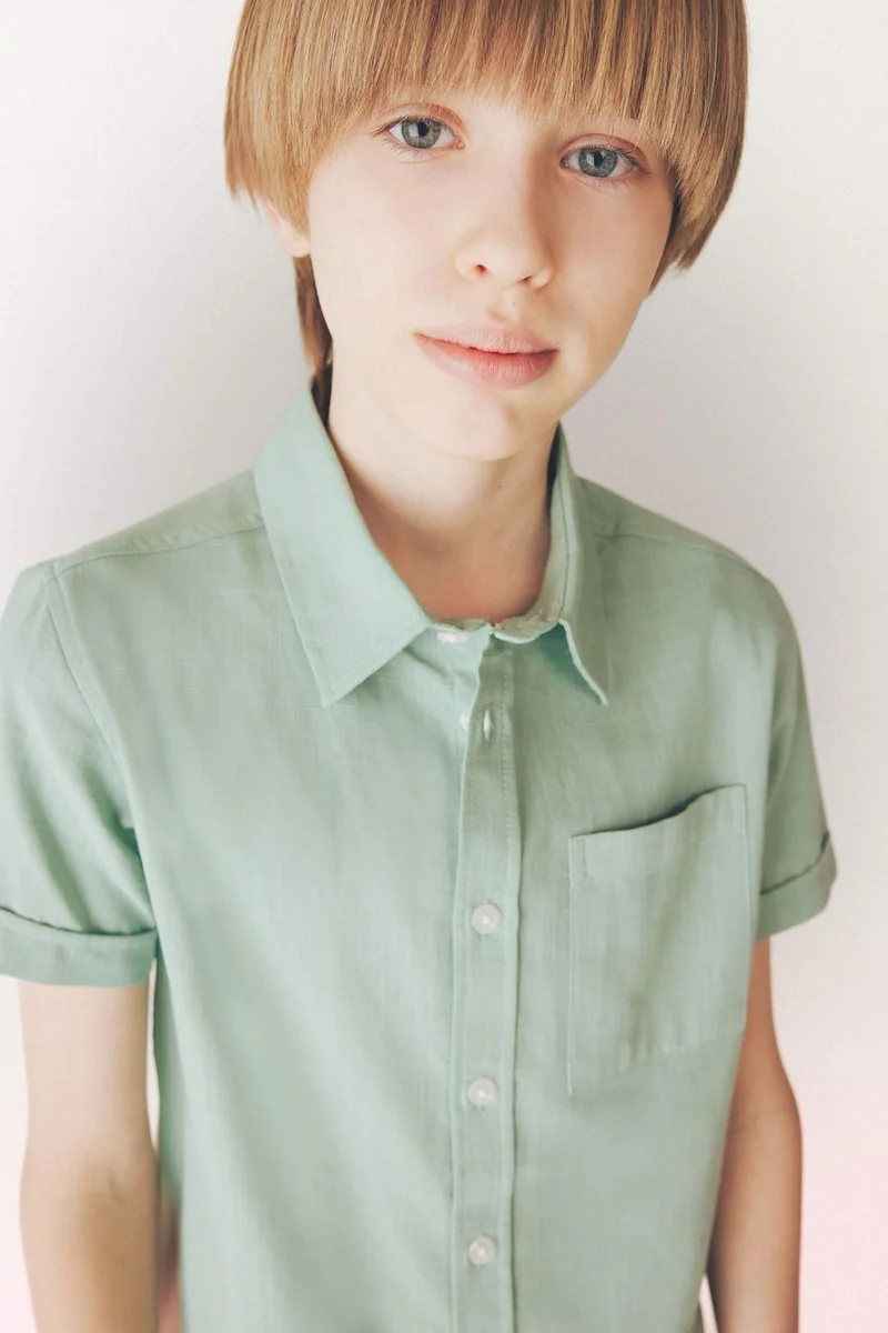 ديفاكتو Boy Polo Neck Linen Look Basic Short Sleeve Shirt