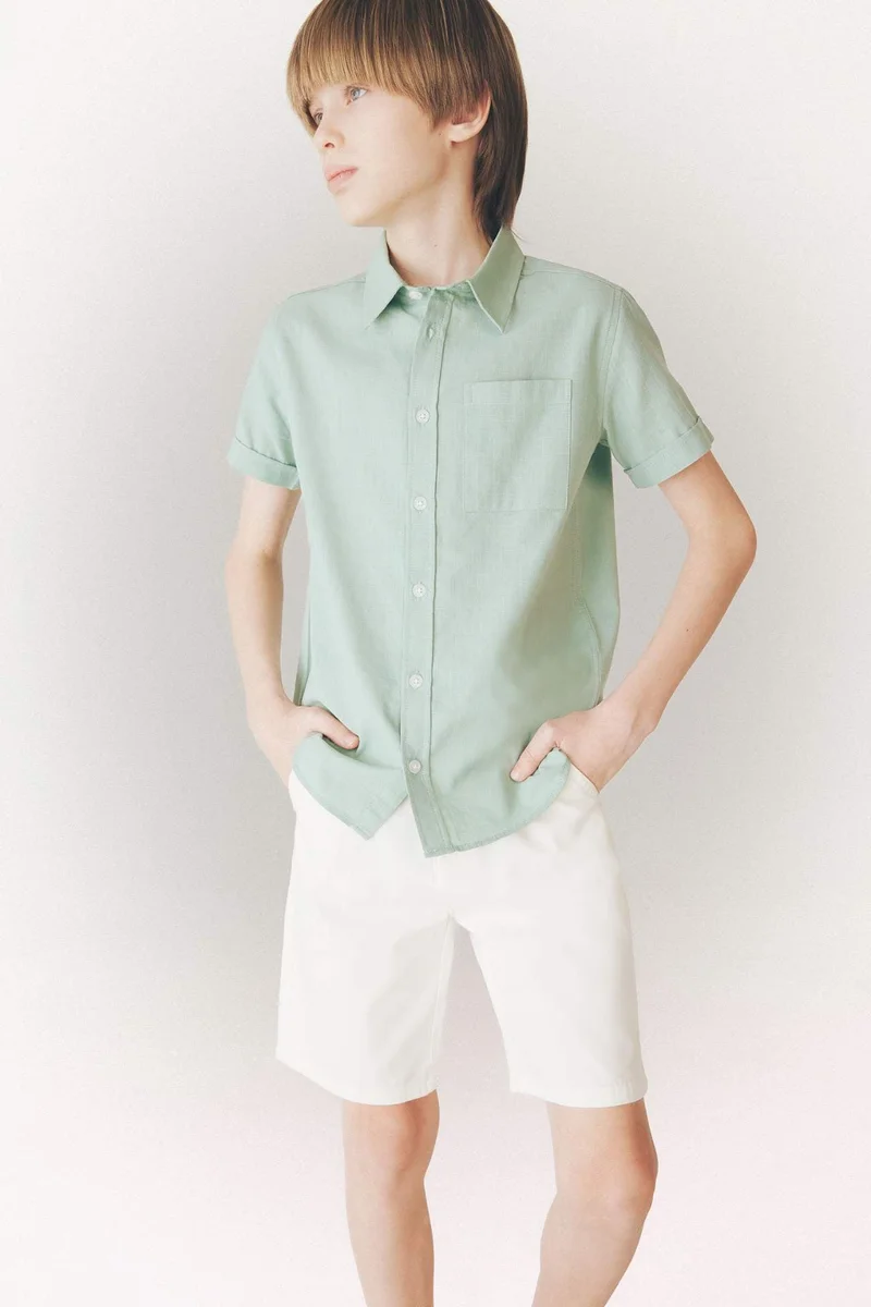 ديفاكتو Boy Polo Neck Linen Look Basic Short Sleeve Shirt