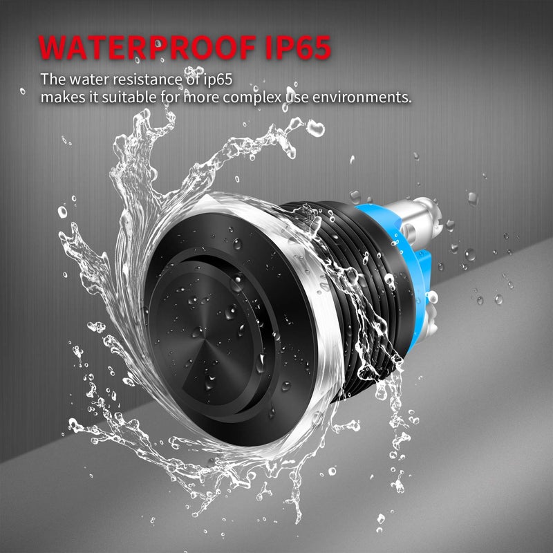 DAIERTEK 12V 19mm Momentary Horn Push Button Switch Black Metal Waterproof Round Starter Power Switch for RV Truck Boat Marine - 2pcs - Image 5