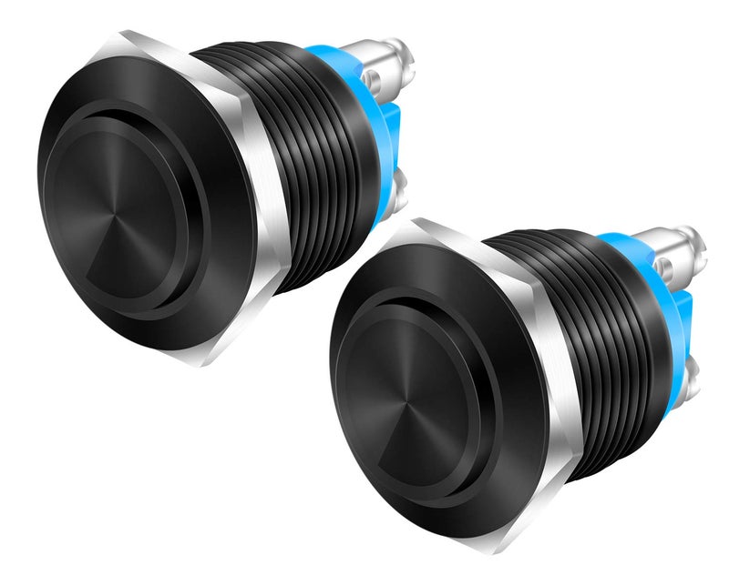 DAIERTEK 12V 19mm Momentary Horn Push Button Switch Black Metal Waterproof Round Starter Power Switch for RV Truck Boat Marine - 2pcs - Image 1