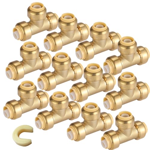 GUOFIS 12 Pushfit Tee12 Pack PEX Brass Pushfit Tee with 1 Pack Disconnect Clip PushtoConnect Plumbing Fittings for PEX Copper CPVCPF11812Pack - Image 1