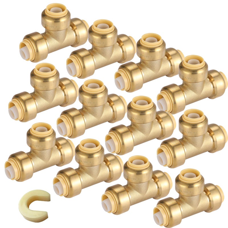 GUOFIS 12 Pushfit Tee12 Pack PEX Brass Pushfit Tee with 1 Pack Disconnect Clip PushtoConnect Plumbing Fittings for PEX Copper CPVCPF11812Pack - Image 2