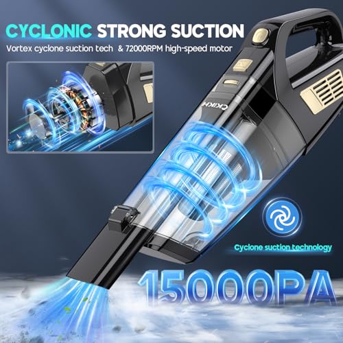 CKIKH Handheld Vacuum Cordless 15000PA Strong Suction Hand Held Car Vacuum Cleaner Portable with MultiNozzles Washable Filter Lightweight Rechargeable Vacuum Cleaner for Home Car Office Pets - Image 3