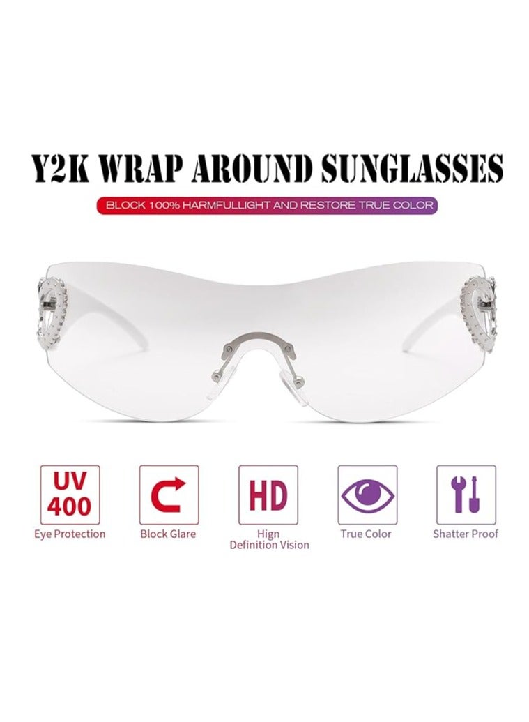 Excefore Y2K Heart Sunglasses for Women Men, Trendy Wrap Around Sunglasses Rimless Oversized Shield Sun Glasses - Image 5