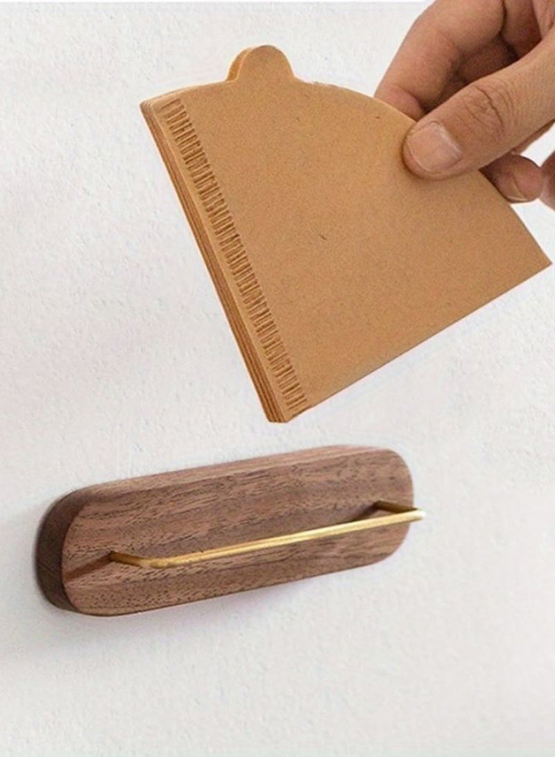 هومستيتيك حامل فلتر قهوة لاصق من خشب الجوز - منظّم أنيق للمطبخ بدون حفر، هدية مثالية لمحبي القهوة العربية - Image 1