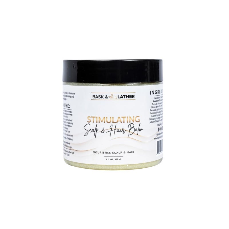 Bask & Lather Stimulating Scalp and Hair Balm for Hair Growth, Mango & Shea Butter, Nourishing Jojoba Oil, Peppermint & Rosemary Oil, Vitamin E, Scalp Care, Hair Care, Moisture, Shine & Strength, 6 oz - Image 1