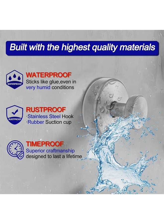 4 Pack Suction Cup Hooks for Shower, Removable Towel Hooks for Bathroom, Window, Glass, Door, Wall, Bathrobe Loofah Hook for Hanging, Silver - Image 2