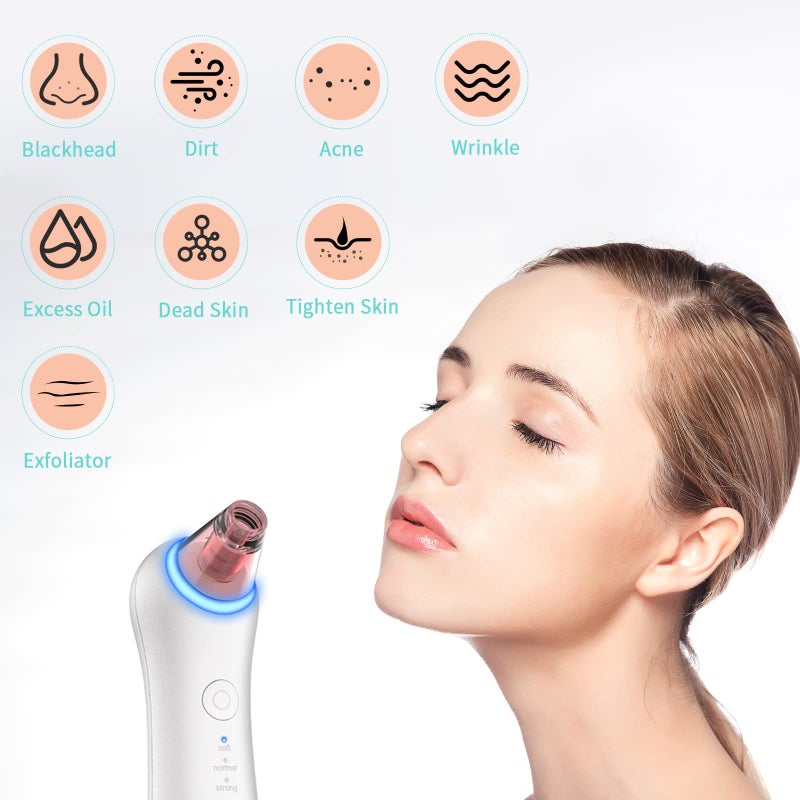 GERY Blackhead Remover Vacuum Pore Extractor Black Head Remover for Face Blackhead Extractor Pore Vacuum Pimple Extractor Skin Tag Remover Tool Pore Cleaner with Red&blue light 3 Modes 4 Suction Heads - Image 5