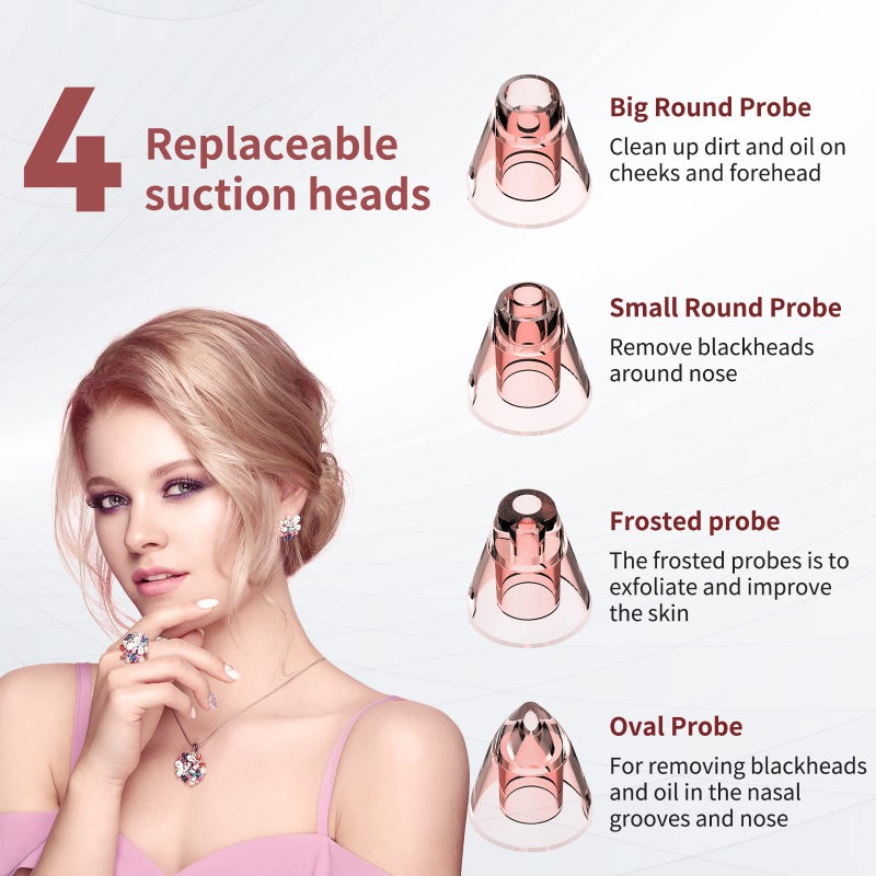 GERY Blackhead Remover Vacuum Pore Extractor Black Head Remover for Face Blackhead Extractor Pore Vacuum Pimple Extractor Skin Tag Remover Tool Pore Cleaner with Red&blue light 3 Modes 4 Suction Heads - Image 3