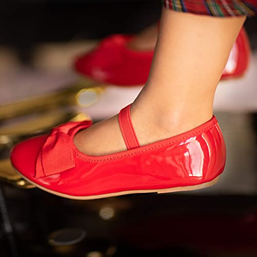THEE BRON Toddler/Little Girl Mary Jane Flats Princess Dress Shoes(G02 Little Kid,Red/13M) - Image 4