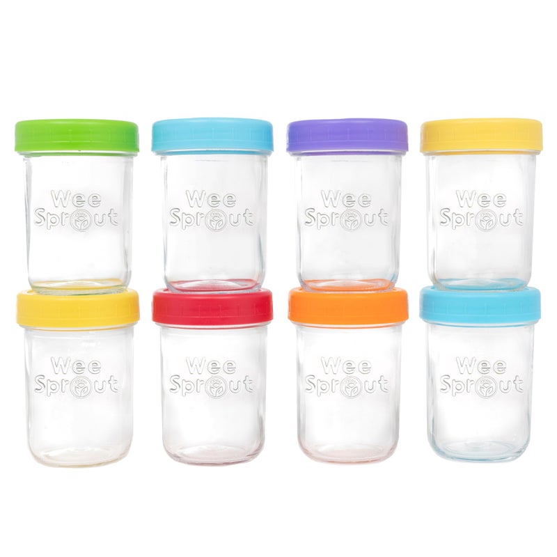 WeeSprout Glass Baby Food Storage Jars w/Lids (8 oz, 8 Pack Set) Snack, Puree, Reusable Small Containers, Breast Milk, Fridge or Freezer, Microwave & Dishwasher Safe, Essential Must Have for Infants - Image 1