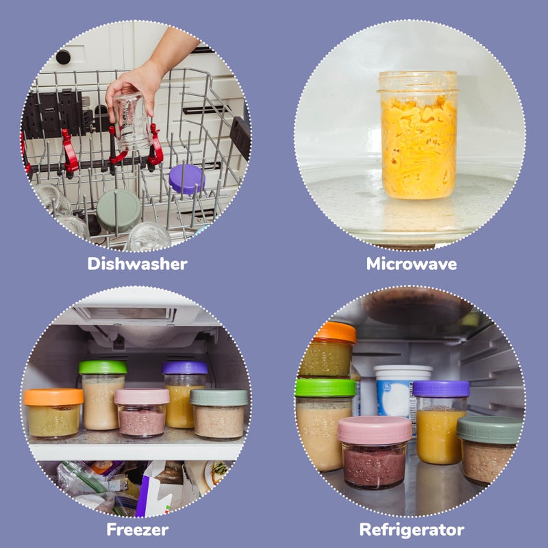 WeeSprout Glass Baby Food Storage Jars w/Lids (8 oz, 8 Pack Set) Snack, Puree, Reusable Small Containers, Breast Milk, Fridge or Freezer, Microwave & Dishwasher Safe, Essential Must Have for Infants - Image 4