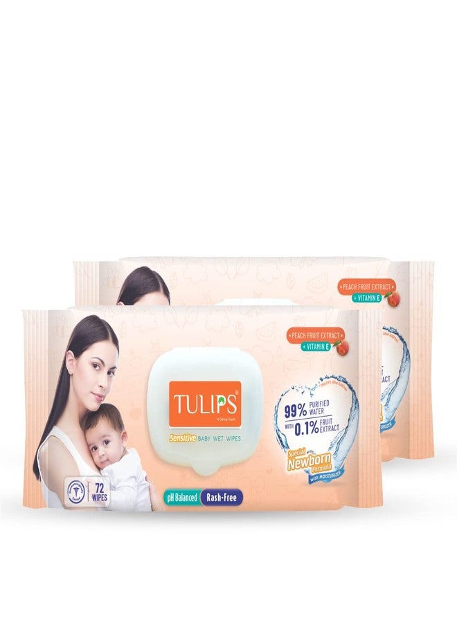 TULIPS Sensitive Baby Wet Wipes Peach Fruit Extracts+ Vitamin E (Pack of 2) - Image 1