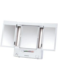 Jerdon JERDON Tri-Fold Two-Sided Makeup Mirror with Lights - Vanity Mirror with 5X-1X Magnification & Multiple Light Settings - White - Model JGL9W 