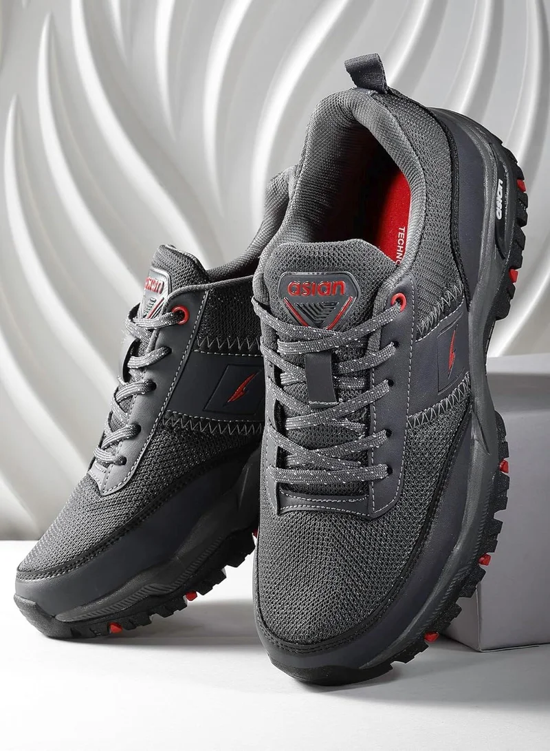 Asian  ASIAN Dark Grey Lace-Up Walking Shoes for Men and Boys for Men | Best Price UAE
