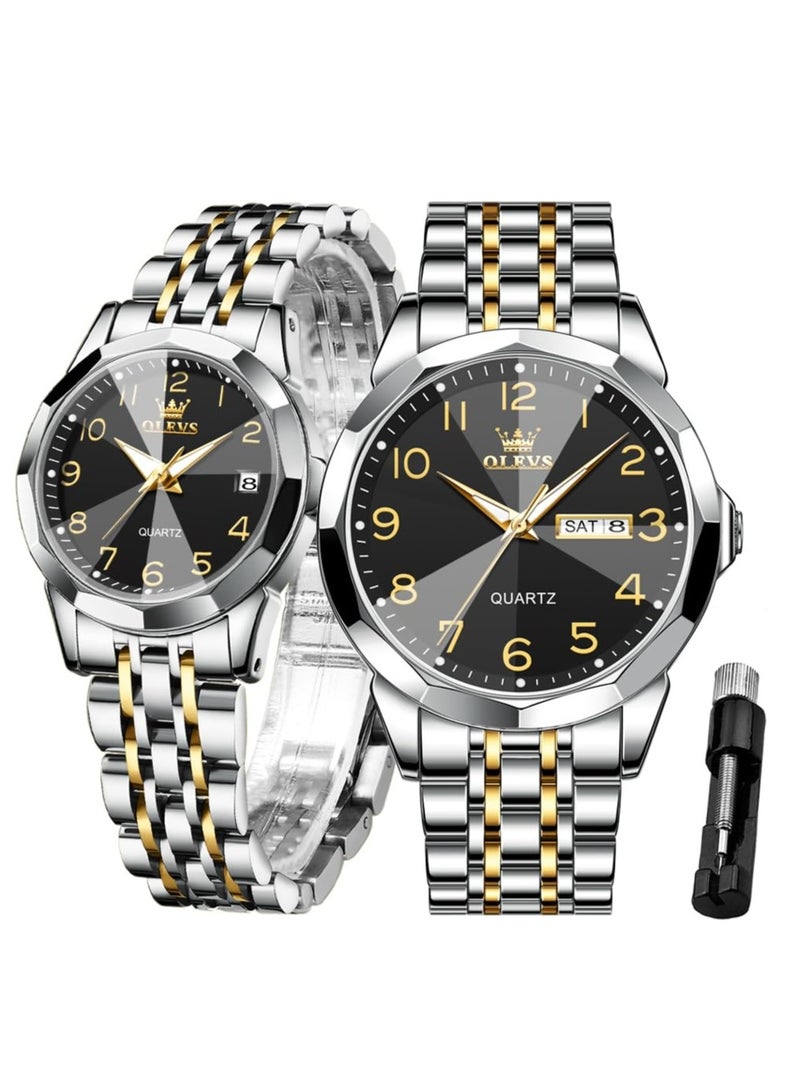 OLEVS Valentine's Romantic Couple Watches His and Hers Ultrathin Classic Quartz Analog Wrist Watches Gifts Set for Lovers Set of Two Quartz Watch Stainless Steel Waterproof Date Watches - Image 1