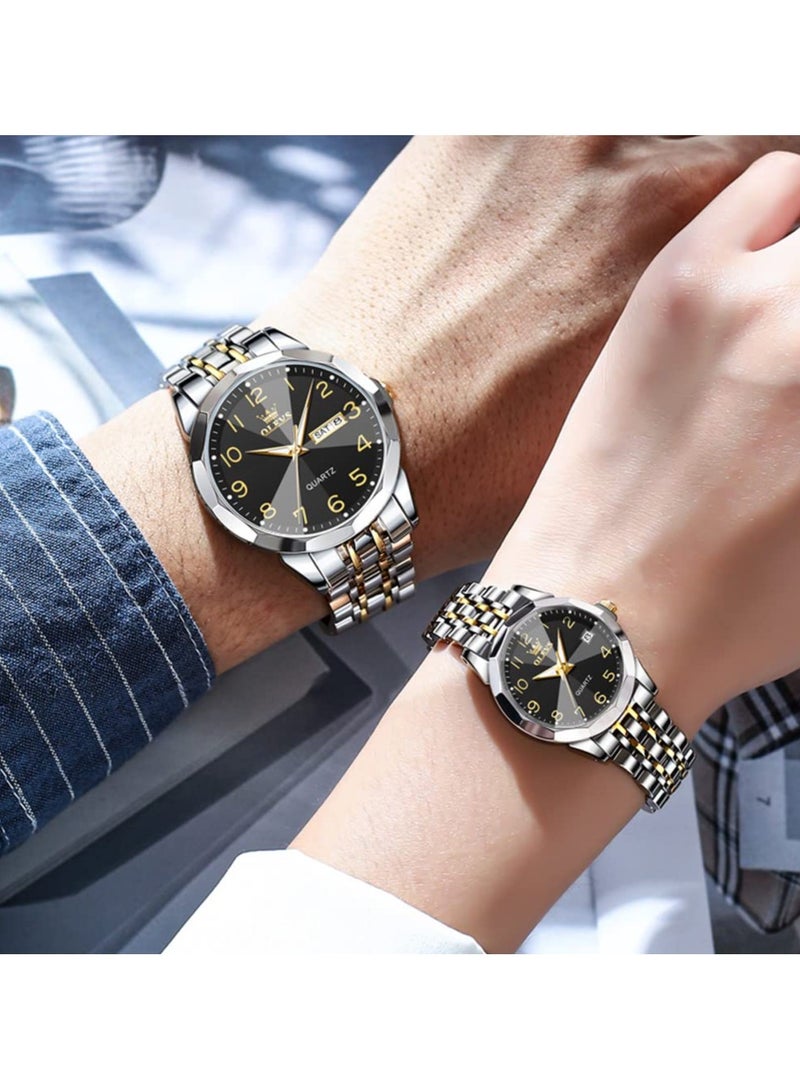 OLEVS Valentine's Romantic Couple Watches His and Hers Ultrathin Classic Quartz Analog Wrist Watches Gifts Set for Lovers Set of Two Quartz Watch Stainless Steel Waterproof Date Watches - Image 4