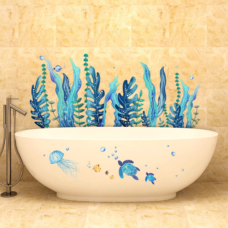 Tenare 5 Sheets Ocean Sea Turtle Wall Decals Stickers Under The Sea Stickers Grass Jellyfish Fish Removable Vinyl Decal for Bedroom Bathroom Nursery Room Wall Decor(Classic Style) - Image 4