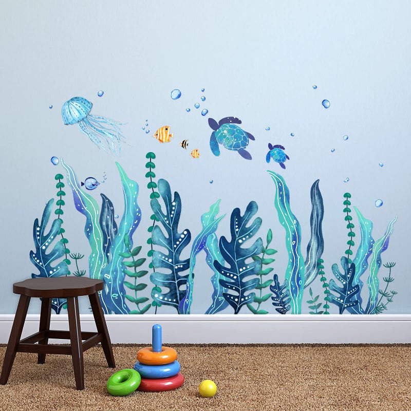 Tenare 5 Sheets Ocean Sea Turtle Wall Decals Stickers Under The Sea Stickers Grass Jellyfish Fish Removable Vinyl Decal for Bedroom Bathroom Nursery Room Wall Decor(Classic Style) - Image 5