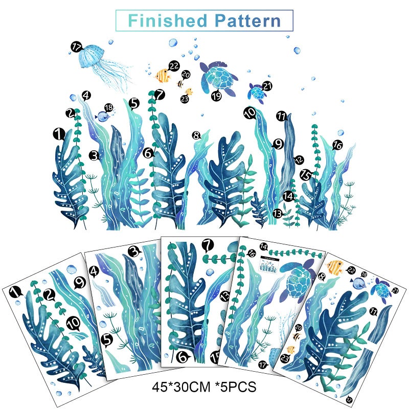 Tenare 5 Sheets Ocean Sea Turtle Wall Decals Stickers Under The Sea Stickers Grass Jellyfish Fish Removable Vinyl Decal for Bedroom Bathroom Nursery Room Wall Decor(Classic Style) - Image 3