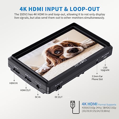 FEELWORLD S55 6 inch Camera DSLR Field Monitor Small Full HD 1920x1080 IPS LUT Video Peaking Focus Assist with 4K HDMI 8.4V DC Input Output Professional Video Accessories - Image 5