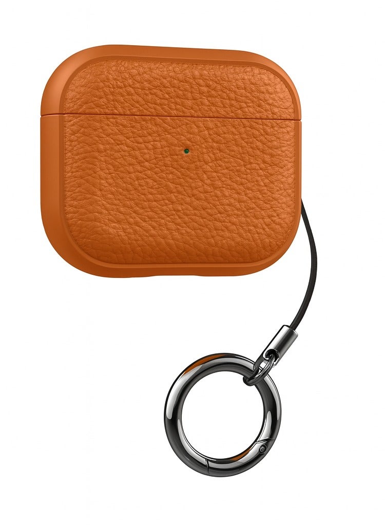 ألترون غطاء ALTRONE متوافق مع سماعات AirPods 4 (2025)، جراب واقٍ مقاوم للصدمات مصنوع من مادة TPU وجلد صناعي بلون الليتشي مع سلسلة مفاتيح - لسماعات AirPods 4 - برتقالي - Image 1