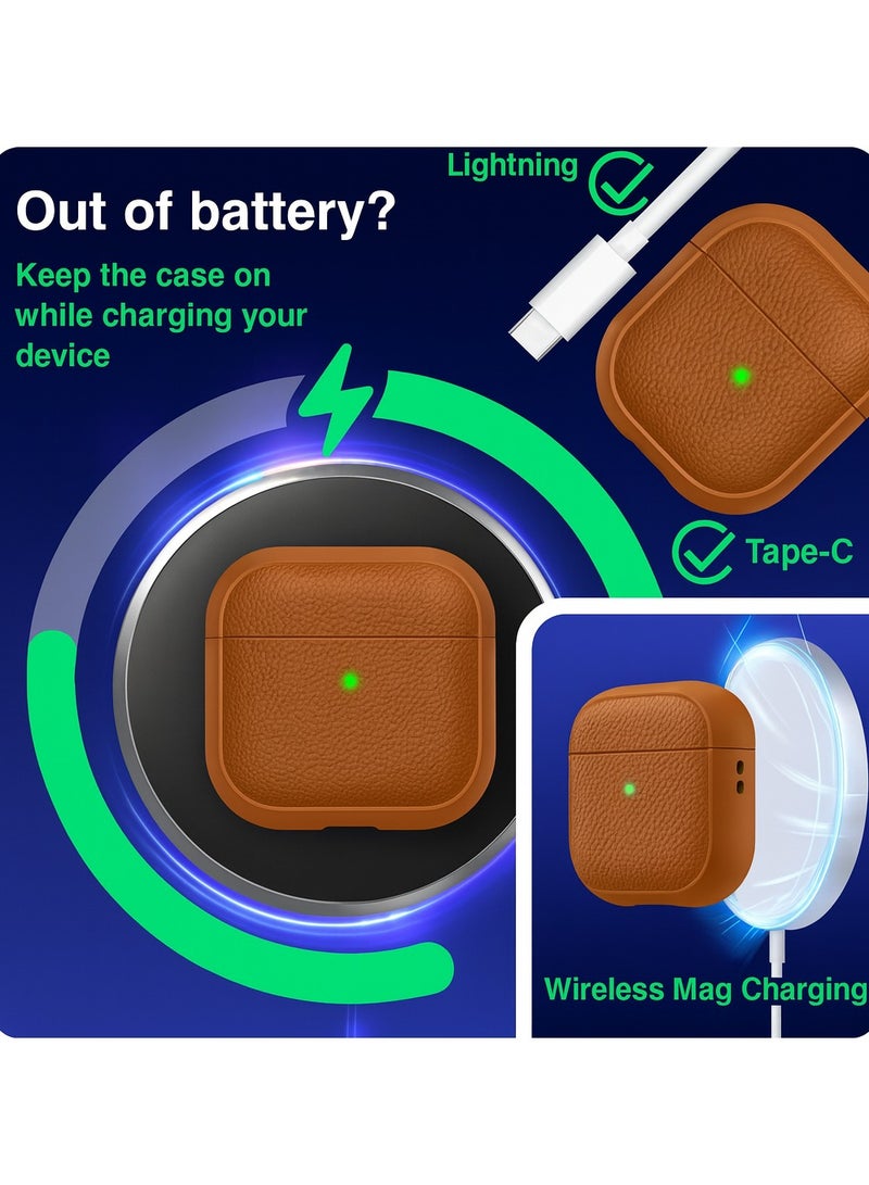 ألترون غطاء ALTRONE متوافق مع سماعات AirPods 4 (2025)، جراب واقٍ مقاوم للصدمات مصنوع من مادة TPU وجلد صناعي بلون الليتشي مع سلسلة مفاتيح - لسماعات AirPods 4 - برتقالي - Image 3