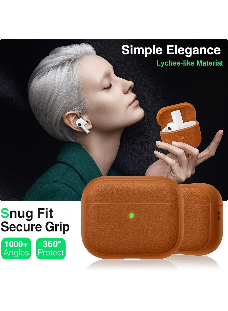 ألترون غطاء ALTRONE متوافق مع سماعات AirPods 4 (2025)، جراب واقٍ مقاوم للصدمات مصنوع من مادة TPU وجلد صناعي بلون الليتشي مع سلسلة مفاتيح - لسماعات AirPods 4 - برتقالي - Image 2