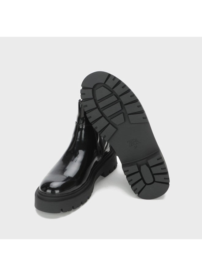 Zara Trendy Kids' Leather Glossy Stylish Versatile Mid-calf Boots - Image 5