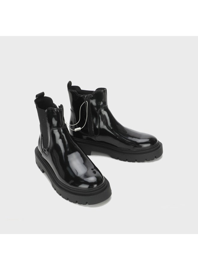Zara Trendy Kids' Leather Glossy Stylish Versatile Mid-calf Boots - Image 3