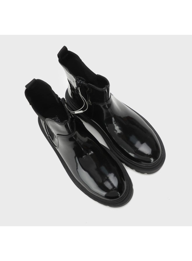 Zara Trendy Kids' Leather Glossy Stylish Versatile Mid-calf Boots - Image 4