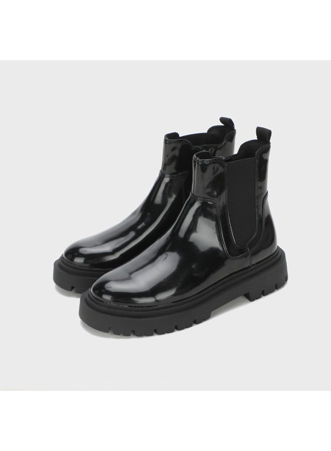 Zara Trendy Kids' Leather Glossy Stylish Versatile Mid-calf Boots - Image 2