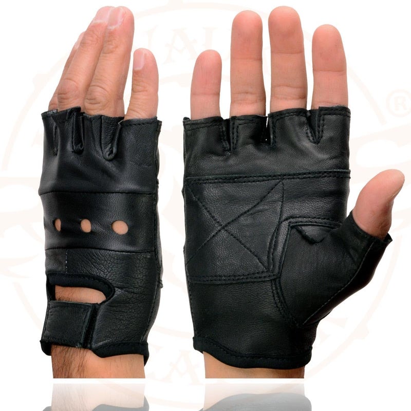 Milwaukee Leather قفازات شاف إنترناشيونال للرجال من الجلد بدون أصابع (أسود، مقاس صغير جدًا) - Image 5