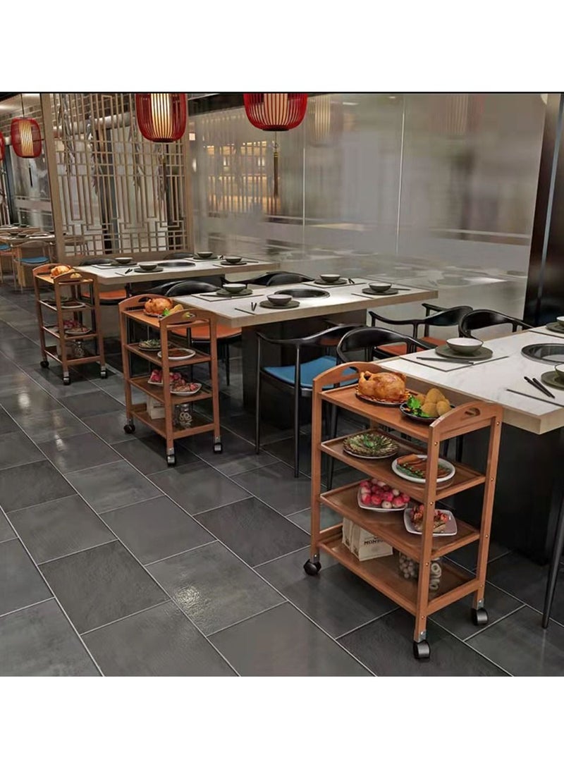 FFD Bamboo Kitchen Trolley 4 Tier Kitchen Storage Rack Serving Trolley Island Cart with Rotating Wheels - Image 5