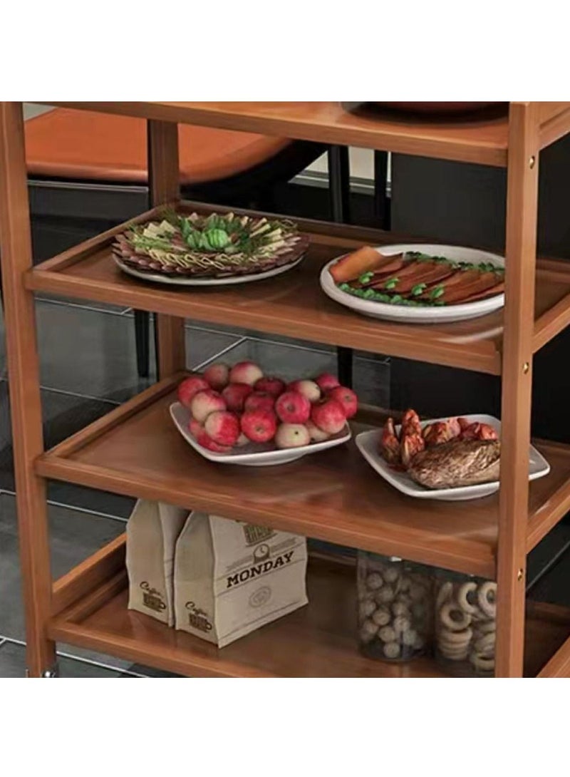 FFD Bamboo Kitchen Trolley 4 Tier Kitchen Storage Rack Serving Trolley Island Cart with Rotating Wheels - Image 4